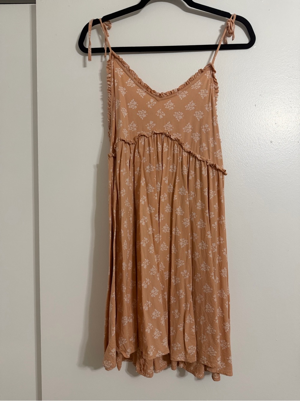 Patrons of Peace Peach Floral Tie-Shoulder Mini Babydoll Dress - Size M